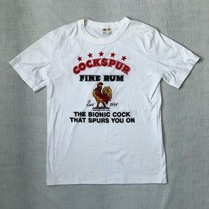 Vintage 80s Single Stitch Rosco cockspur fine rum white short sleeve tee size XL